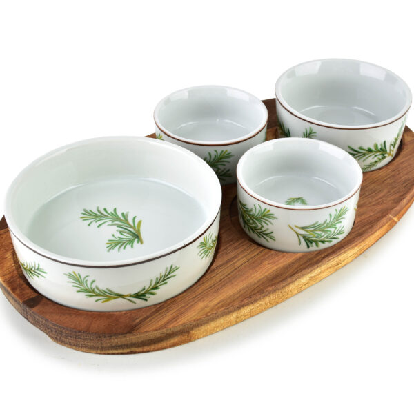 MODERN KITCHEN Deska z 4 miskami 11x3,58,5x4 2x/7x3,3cm (28x16x1,2cm) rozmaryn 160ml/120ml/2x80ml