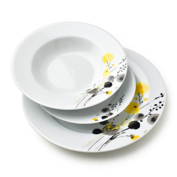 LEA YELLOW Komplet obiadowy 18 elementów 21,8cm/19,2/27cm talerz zupa 220ml