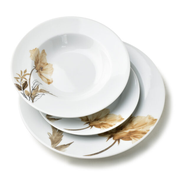 LEA BEIGE Komplet obiadowy 18 elementów 21,8cm/19,2/27cm talerz zupa 220ml
