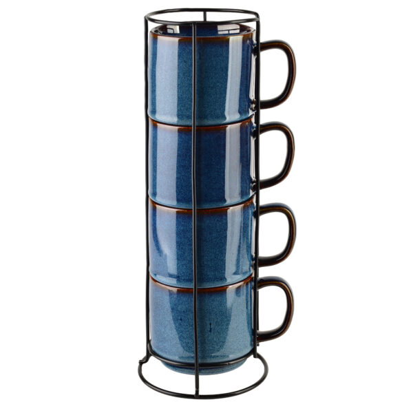 EVIE DARK BLUE Komplet 4 kubków na stojaku 4x370ml