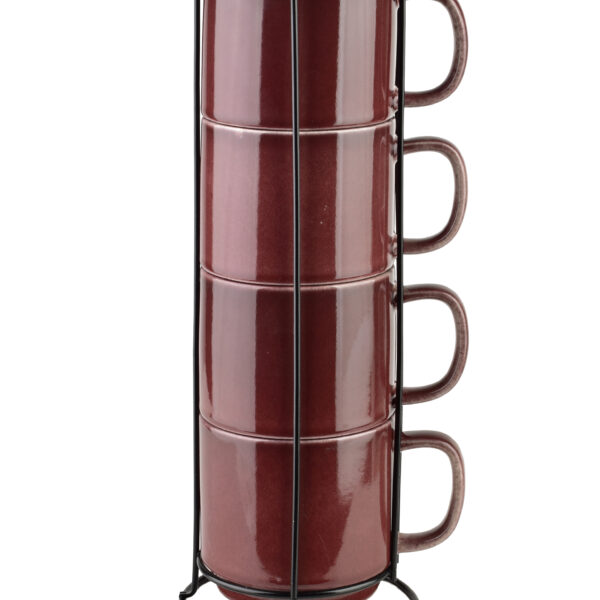 EVIE BURGUNDY Komplet 4 kubków na stojaku 4x370ml