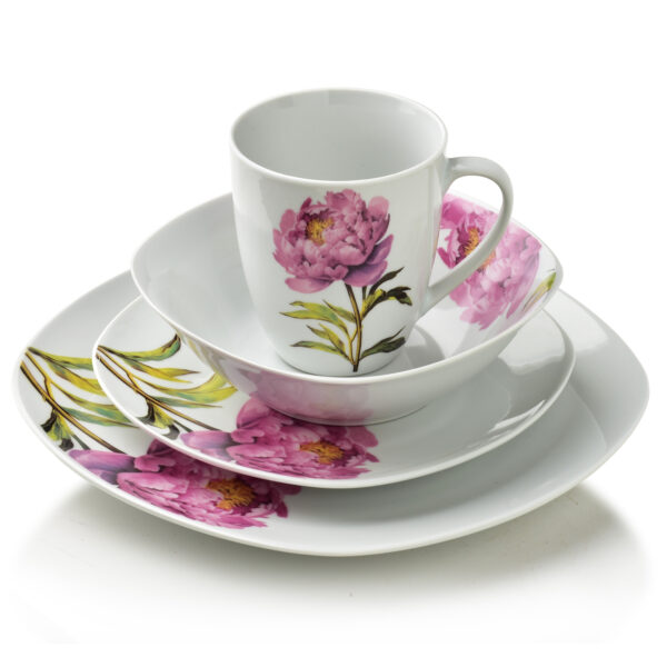 LEA PEONY Komplet obiadowy 16cz. kubek 370ml/miska 500ml 17/19,5/25,5cm