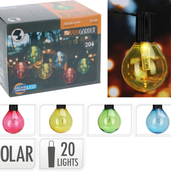 Girlanda ogrodowa solarna 20 żarówek LED multikolor