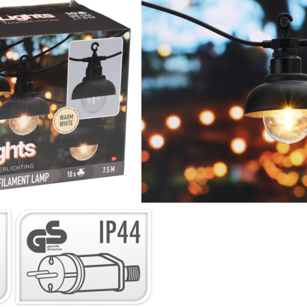 Girlanda ogrodowa 10 żarówek LED z czarnym kloszem 7,5cm party lights
