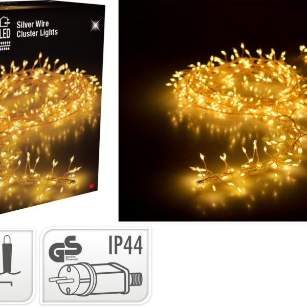 Lampki cluster na srebrnym druciku 720 LED ciepła biała