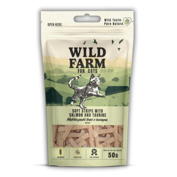 WILD FARM miękkie paski łosoś z tauryną 50g przysmak dla kota