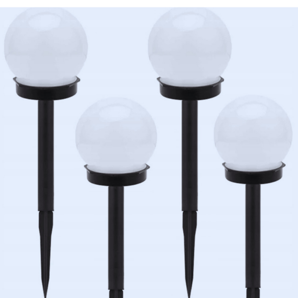 4x lampa solarna ogrodowa kula biała wbijana 10 cm