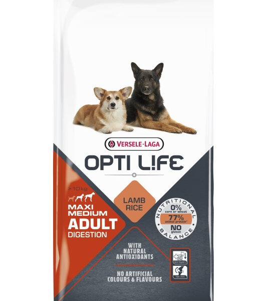 Versele-Laga Opti Life Adult Digestion Medium&Maxi Jagnięcina Z Ryżem 12,5kg