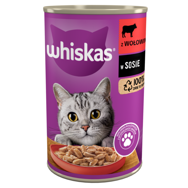 WHISKAS Mokra Karma Dla Kota 1+ Z Wołowiną W Sosie 400g