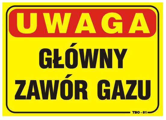 Tablica 35*25cm uwaga! główny zawór gazu