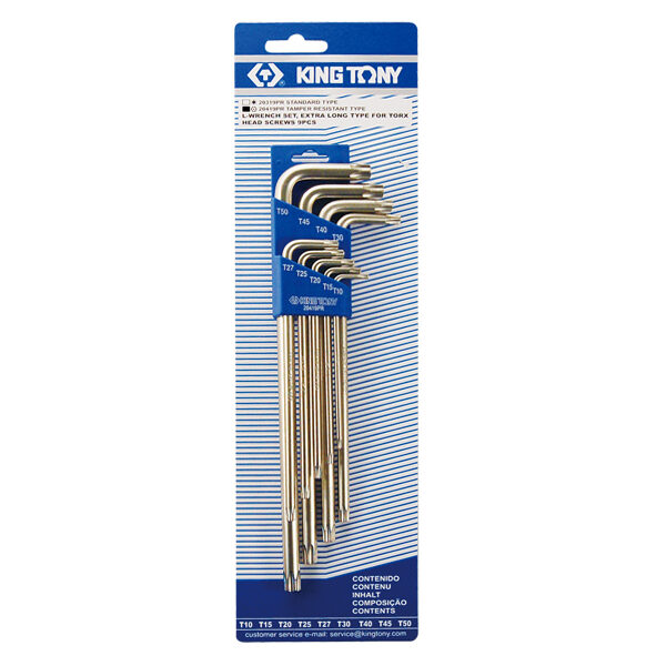 Komplet imbusów torx z otworem extra długie 9 sztuk T10-T50