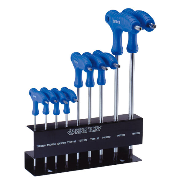 Komplet imbusów torx z uchwytem 'L' 9 sztuk T10 - T50 stojak