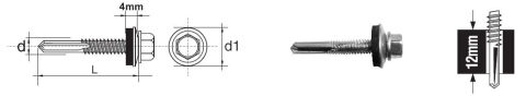 Wkręt samowiertny z łbem 6-KĄTNYM HWH 5.5*75mm z epdm 16mm