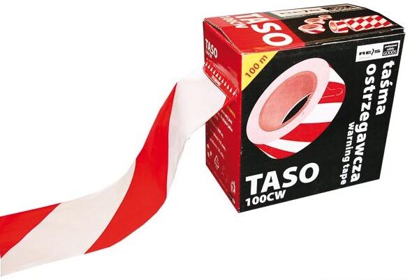 Taśma ostrzegawcza w podajniku 70mm*100mb biało-czer