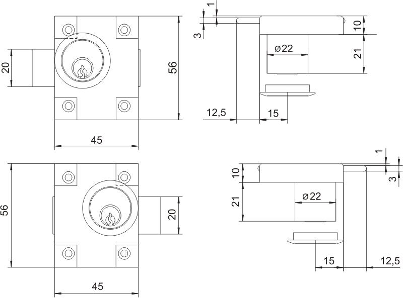 Zamek meblowy ZMB-2 niklowany prawy