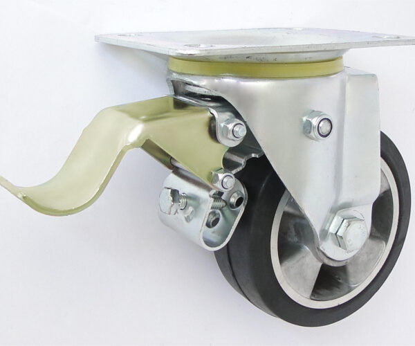 Koło aluminium-guma 125mm obudowa skrętna+hamulec A25GH