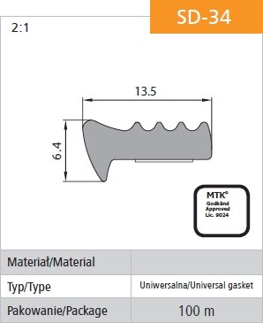 Uszczelka samoprzylepna czarna SD-34/4-0 13.5*6.4mm mb