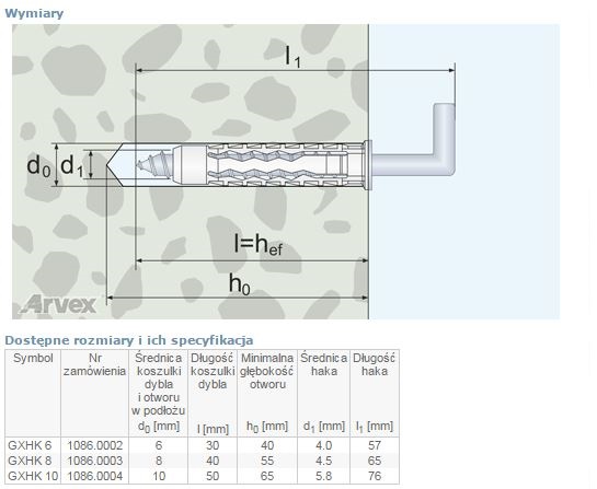 Dybel universalny z hakiem kątowym gxhk 6mm