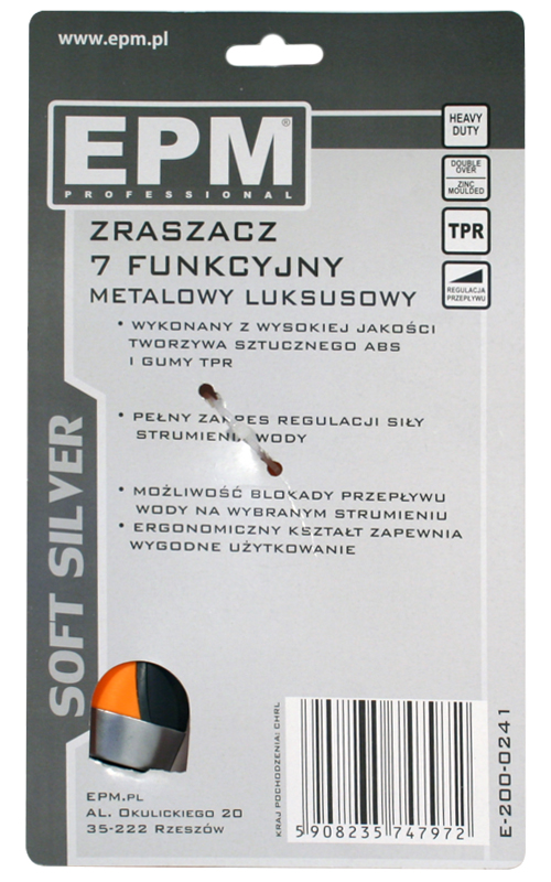 Zraszacz pistoletowy regulowany 7-FUNKCYJMY soft silver