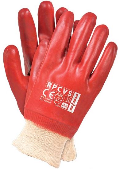 Rękawice ochronne oblewane PCV rpcvs, RED PVC