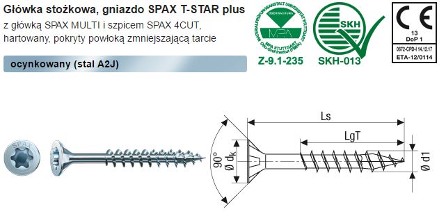 Wkręt do drewna ocynk biały txtg 4.0*40mm Spax