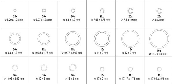Zestaw 270 oringów do klimatyzacji materiał hnbr, zielon