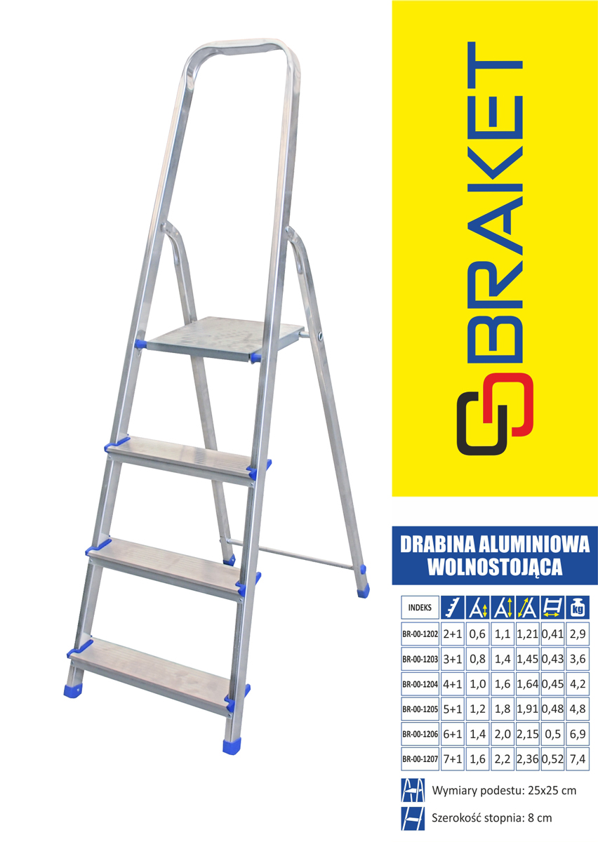 Drabina aluminiowa wolnostojąca 236cm 7 stopni + podest