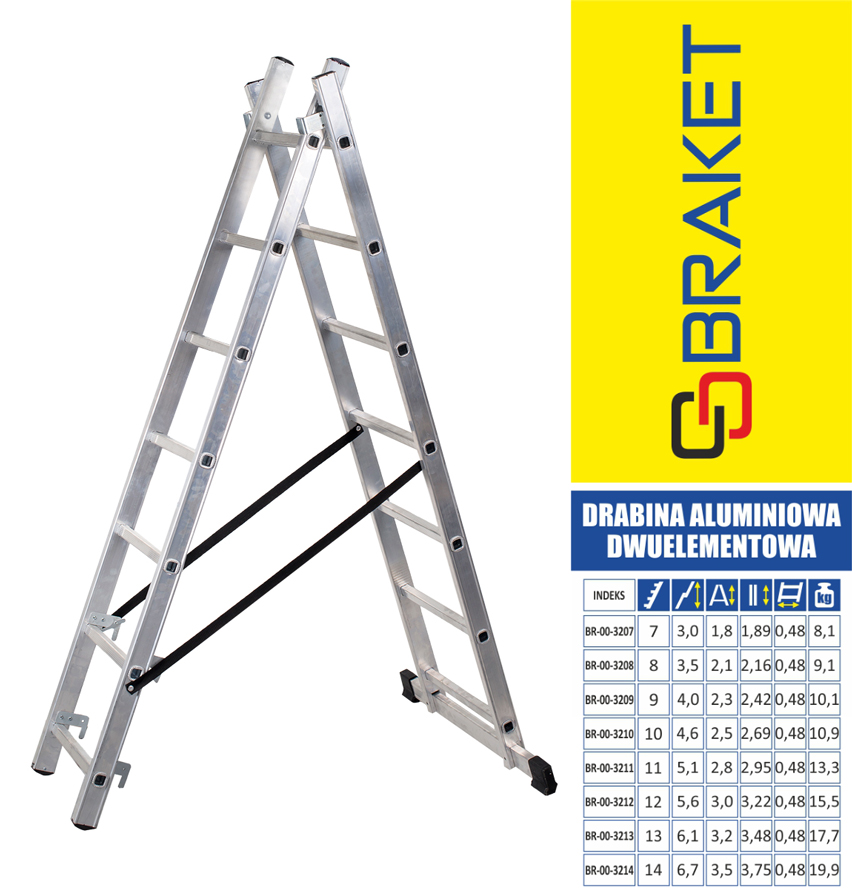 Drabina aluminiowa 2-ELEMENTOWA 510cm 11+11 szczebli