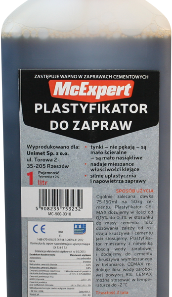 Plastyfikator do zapraw zastępujący wapno 1L