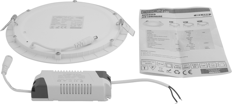 Panel LED podtynkowy okrągły slim 18W, 1440LM, 225mm