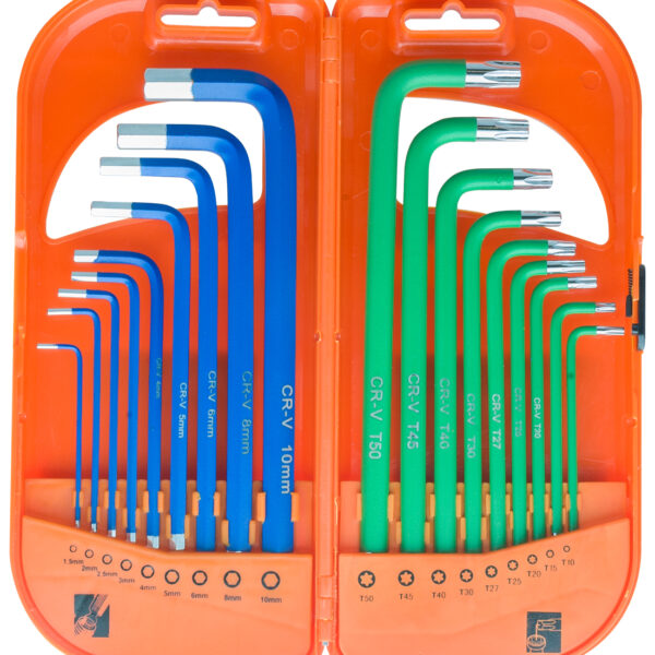 Komplet kluczy trzpieniowych HEX i torx długie 18 sztuk