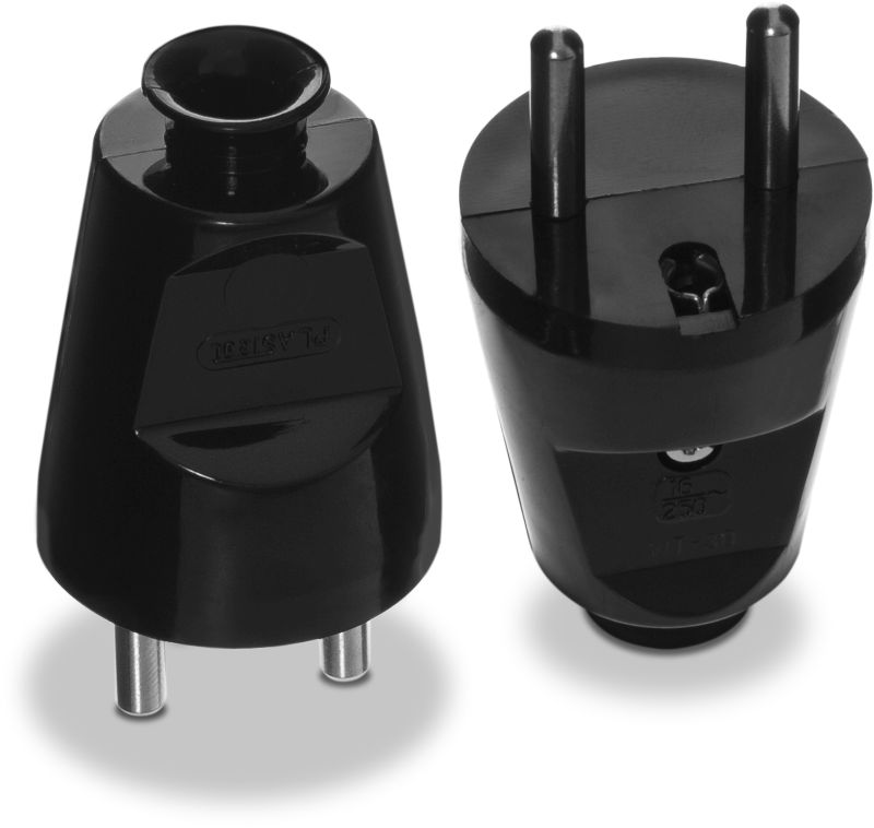 Wtyczka prosta rozbieralna 2P+Z, 16A, 250V czarna
