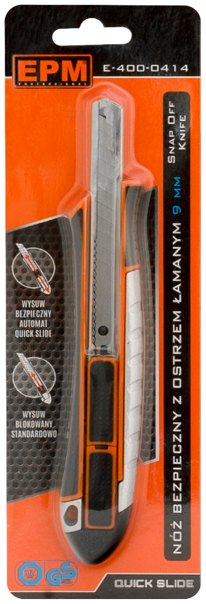 Nóż, nożyk z ostrzem łamanym aluminiowy bezpieczny 9mm