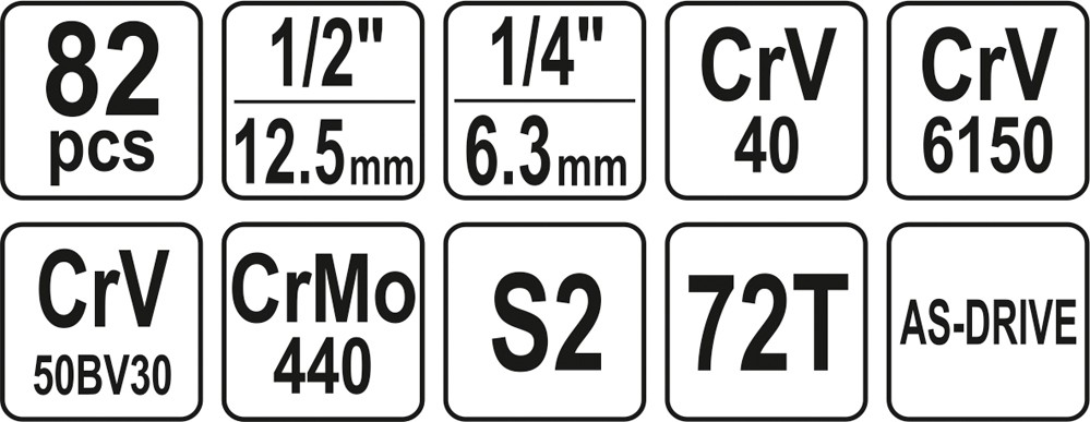 Zestaw narzędziowy 1/2'' 82 części L