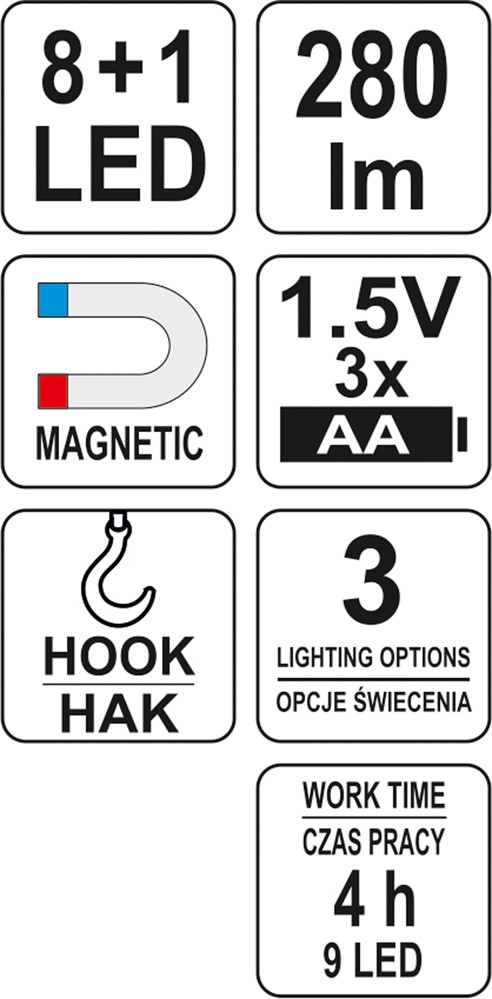 Latarka warsztatowa 2W1 LED magnet 3XAA
