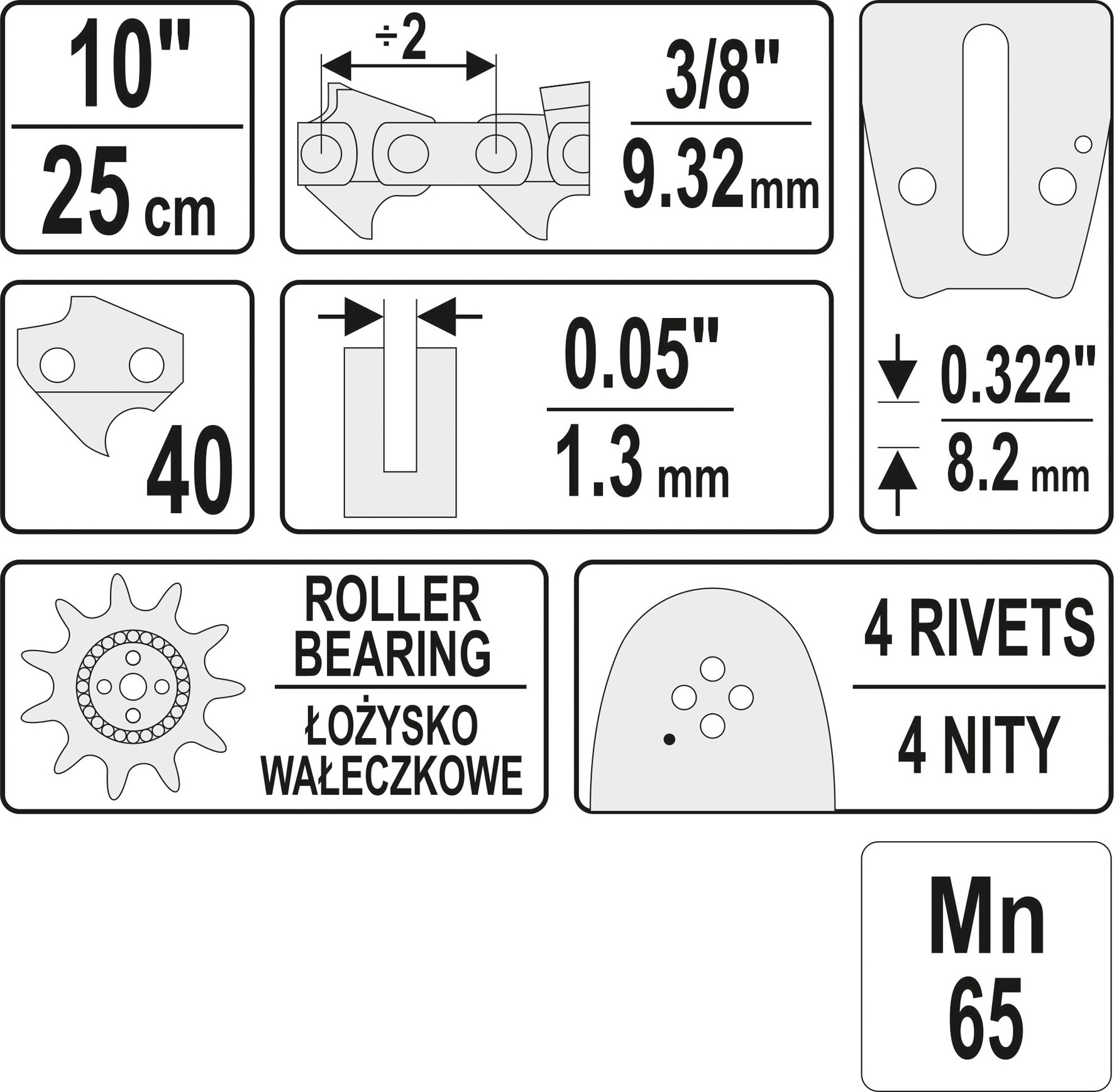 Prowadnica łańcucha do pilarek 10'' 3/8'U