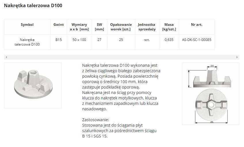 Nakrętka talerzowa D100