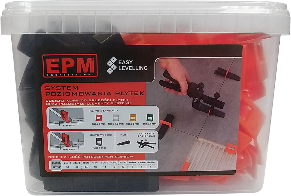 Klipsy+kliny system układania płytek easy leveling 150SZ 1mm