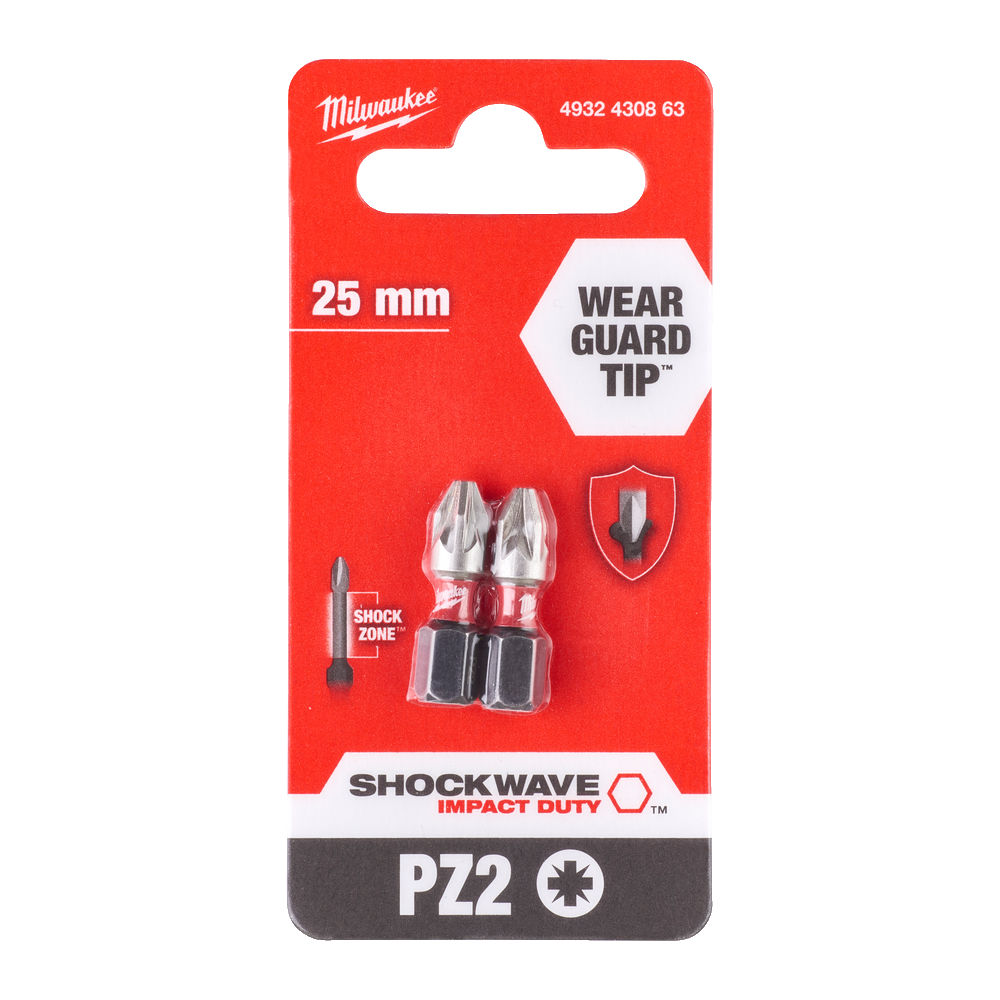 Bit, grot, końcówka shockwave PZ2 25mm 2 szt.