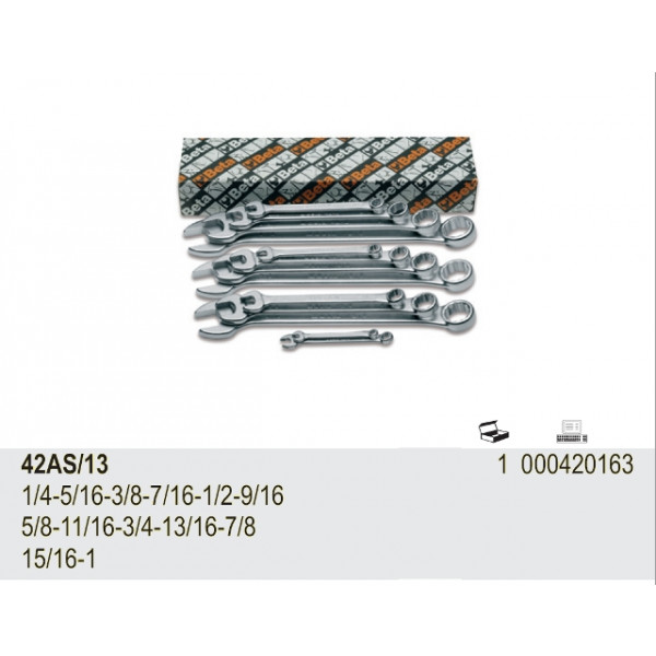 kpl. kluczy płasko-oczkowych calowych 42AS, 1/4'-1.1/4' 16CZ