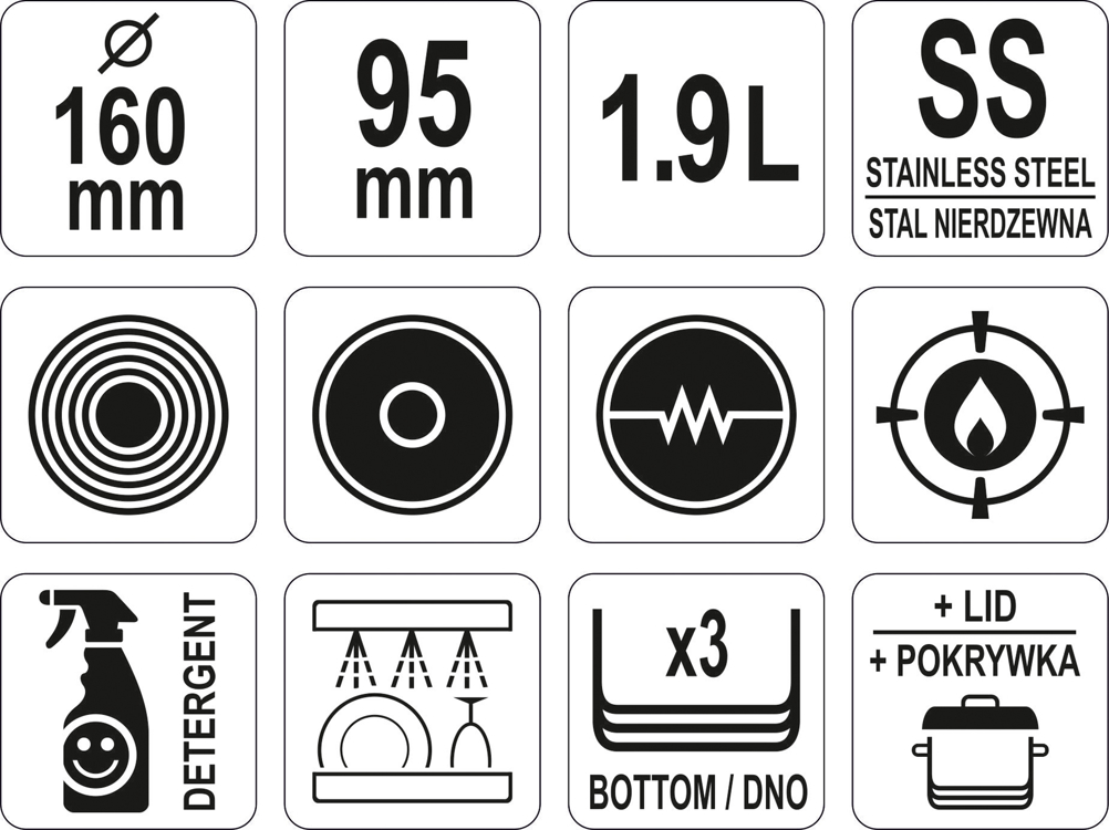 Rondel z pokrywką ze stali nierdzewnej 16X9,5cm 1.9L.