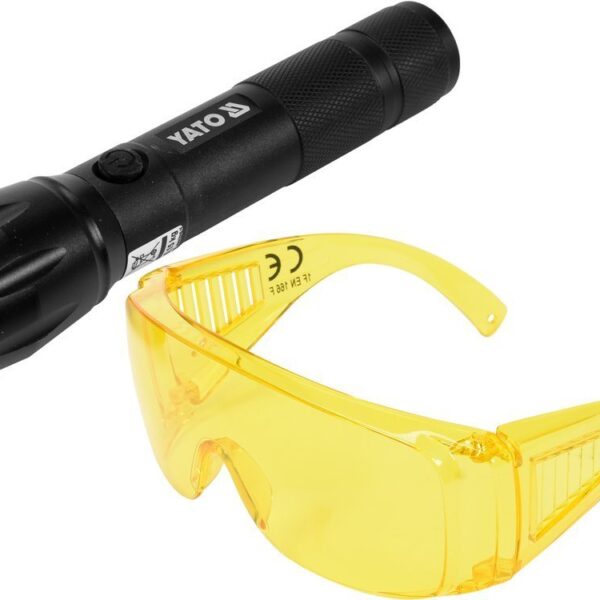 Zestaw latarka UV akumulatorowa 1W + okulary