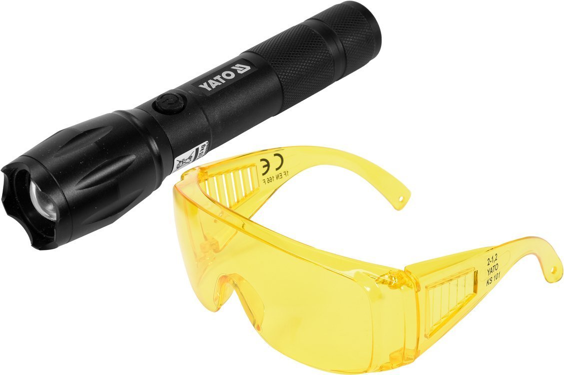 Zestaw latarka UV akumulatorowa 1W + okulary