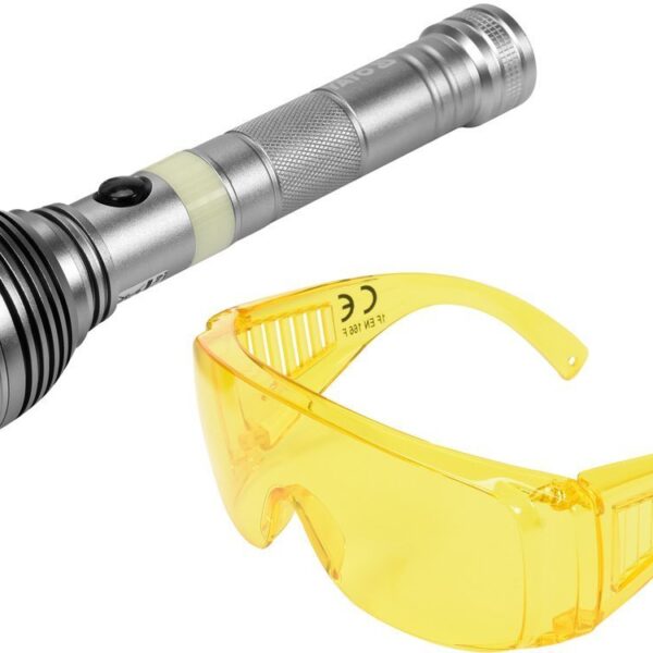 Zestaw latarka UV akumulatorowa 3W + okulary