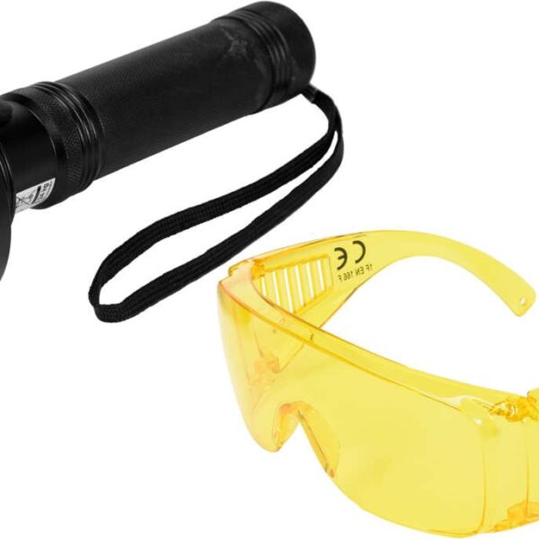 Zestaw latarka UV 100 LED i okulary