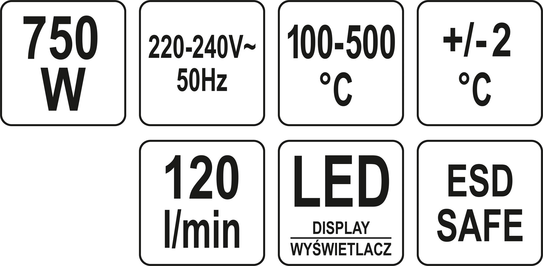 Stacja lutownicza HOT AIR 750W z wyświetlaczem LED