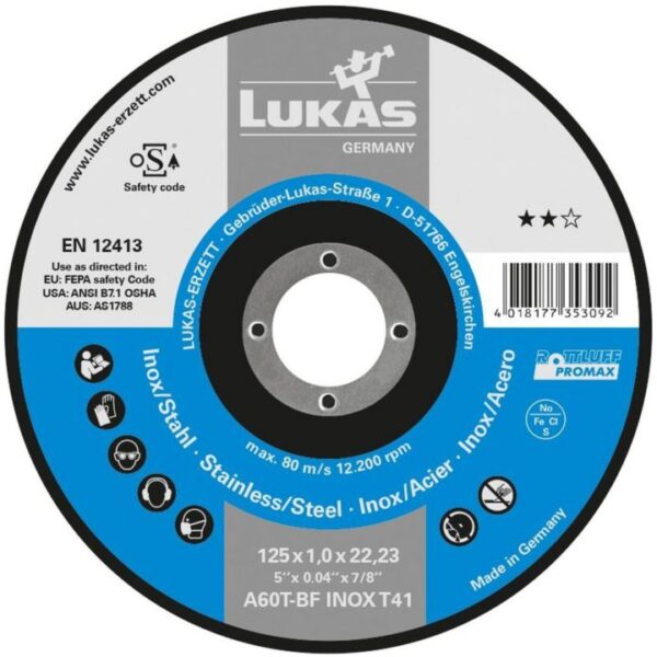 Tarcza płaska T1A 125*1.0*22 A60X-BF inox promax best life