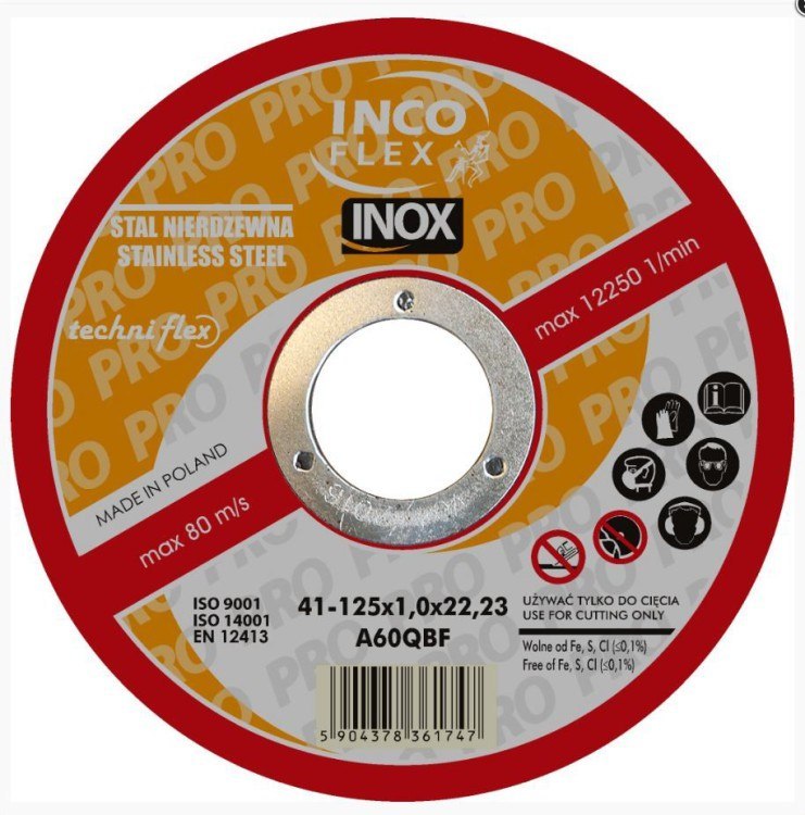 Tarcza płaska inox T1A 125*1.6*22