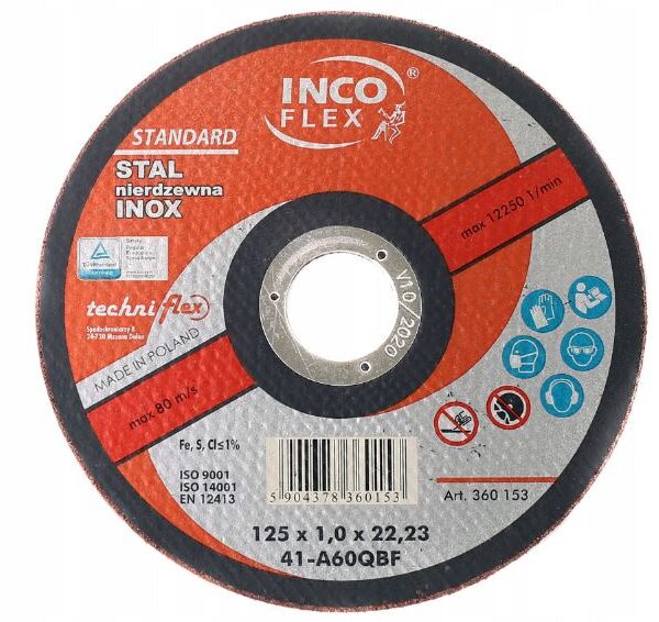 Tarcza płaska inox-pro T1A 125*1.0*22 A60QBF