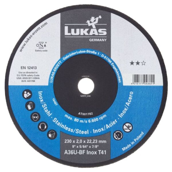 Tarcza płaska T1A 125*2.0*22 A36U-BF inox best life